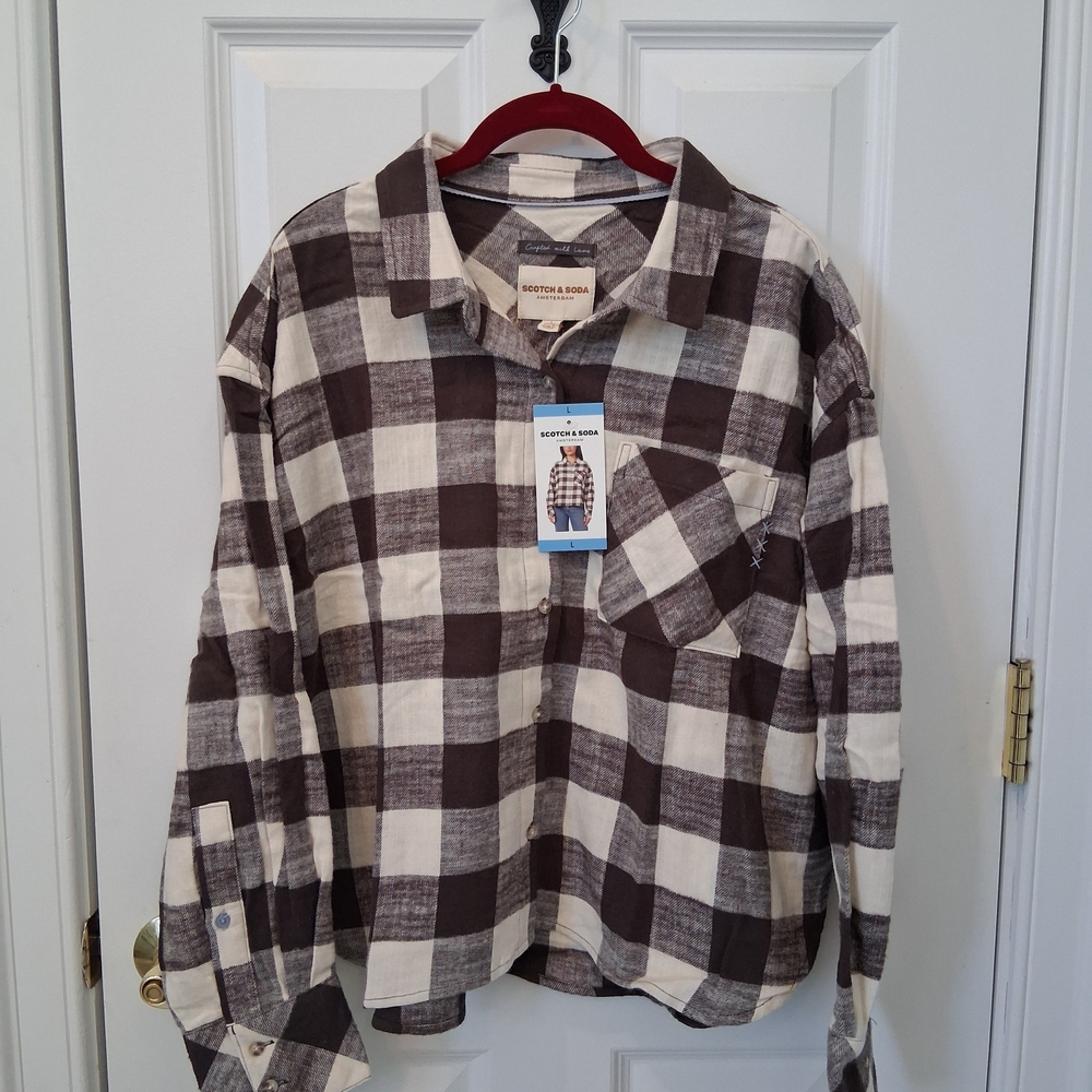 Scotch & Soda Brown and Cream Plaid Shirt